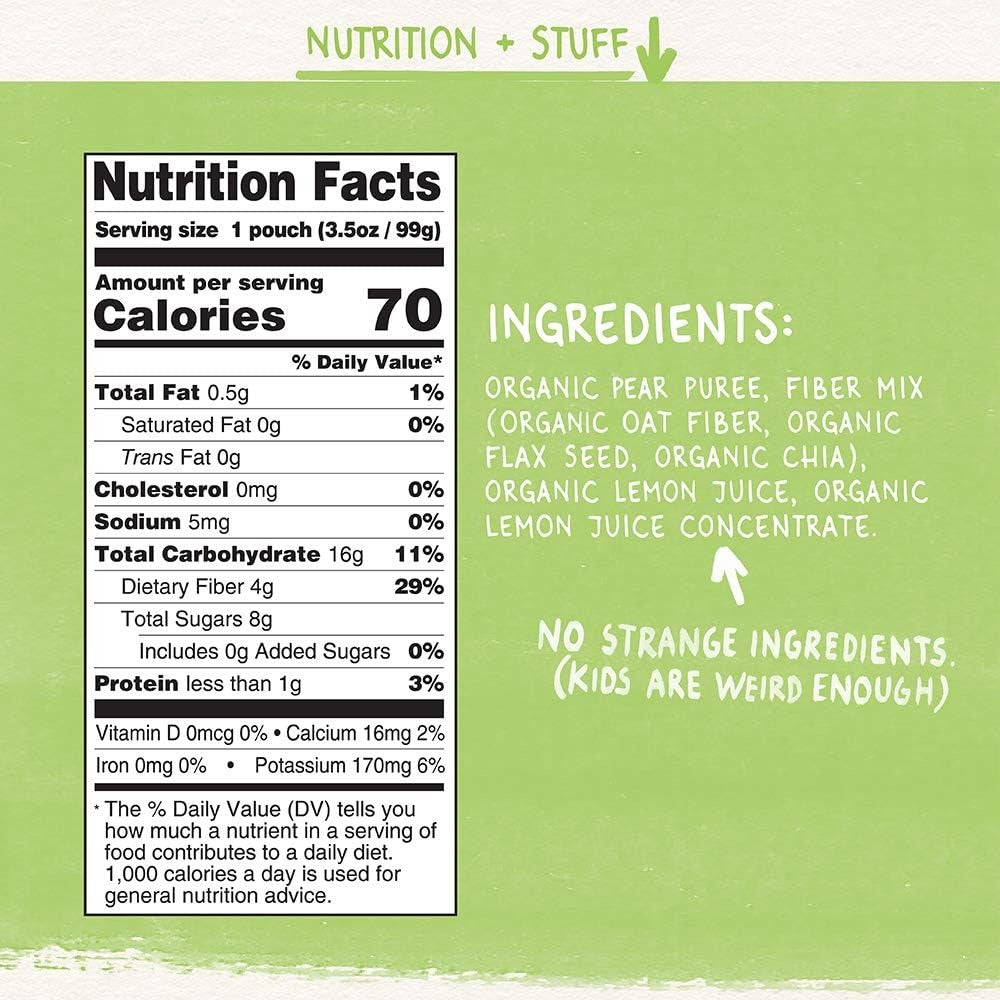 Organic Pear Purée with Oat Fiber & Seeds + a Squeeze of Lemon (10 Pack)