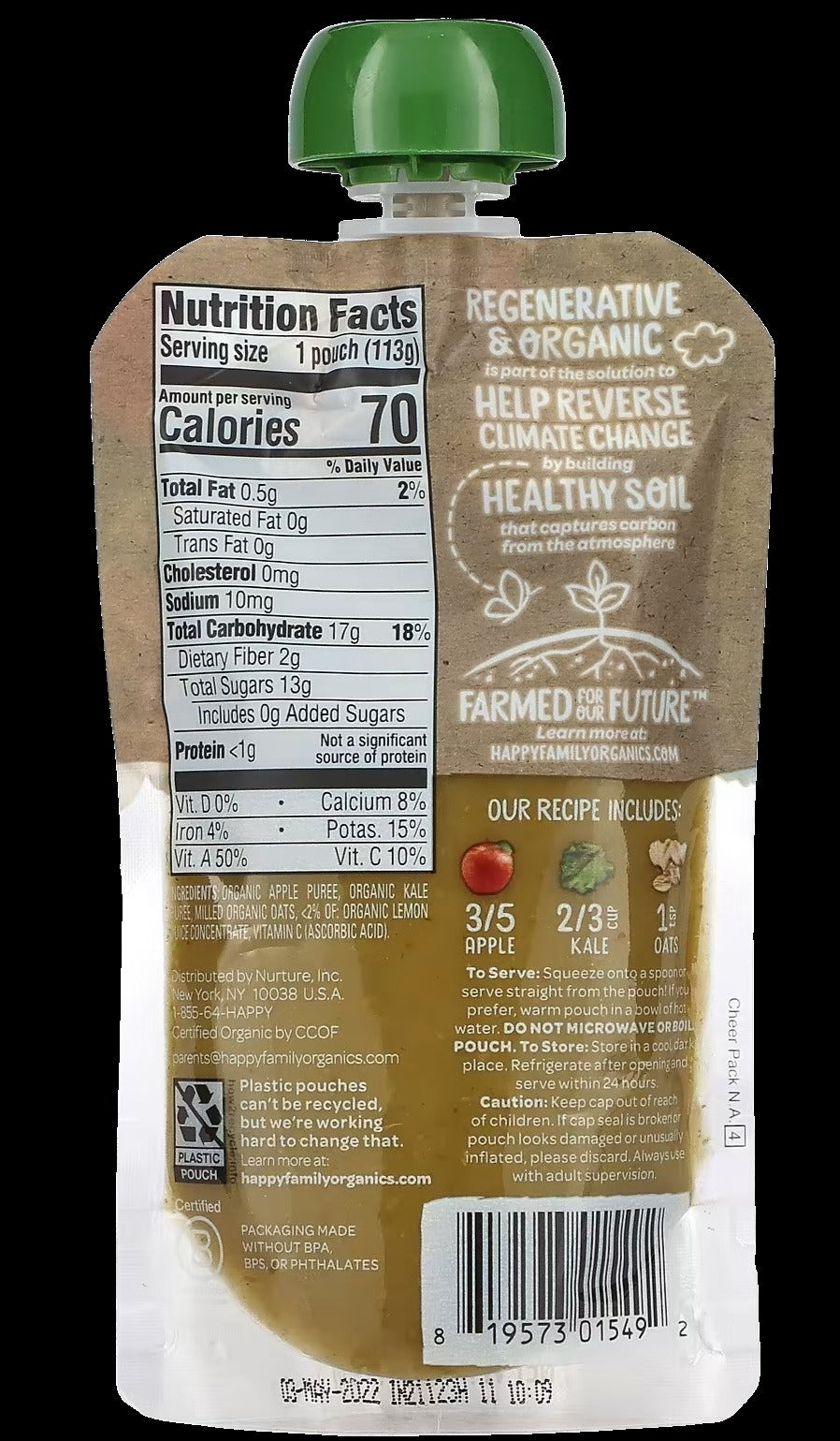 Organics Farmed For Our Future® Apple Kale & Oat Stage 2 Baby Food Pouches (4 Pack)