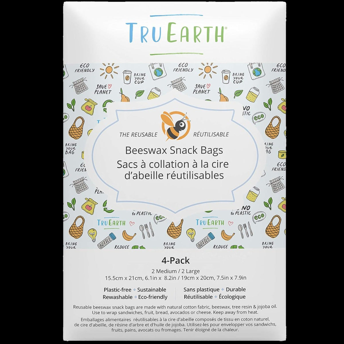 Beeswax Snack Bags 4 Pack - Contains 2 Medium & 2 Large Bags