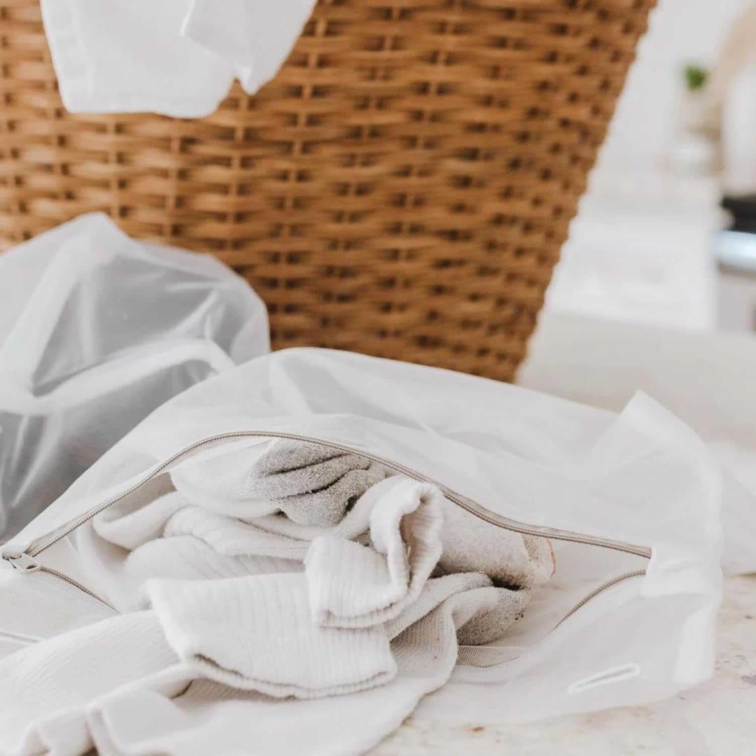 Recycled Mesh Laundry Bags - White (4 CT)