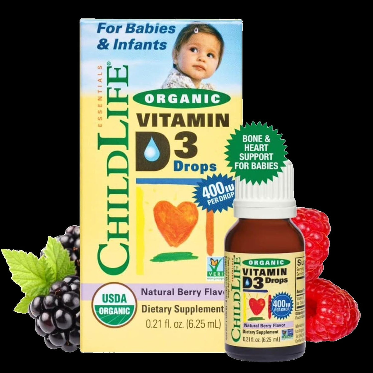 Organic Vitamin D3 Drops For Babies And Infants Natural Berry Flavor