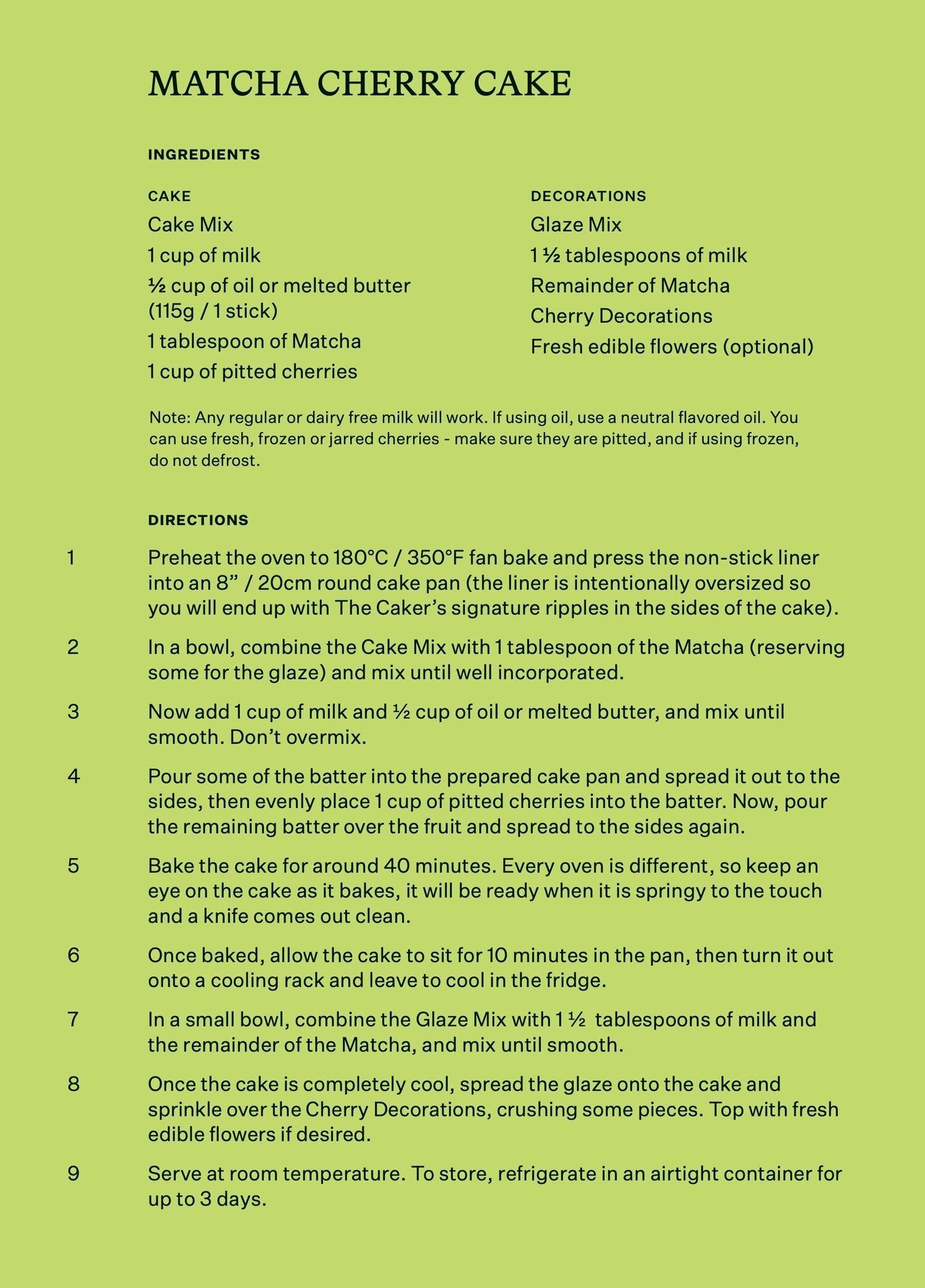 Matcha Cherry Cake Kit