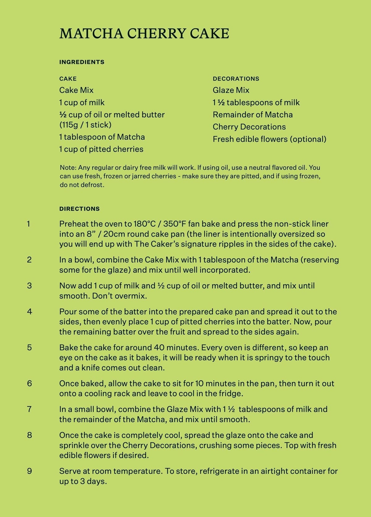 Matcha Cherry Cake Kit