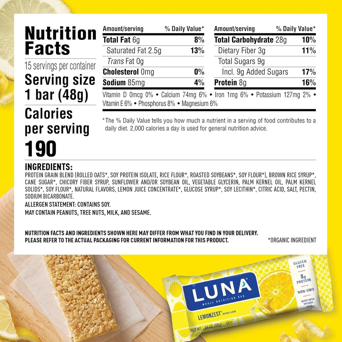 Luna Lemon Zest Whole Nutrition Bar