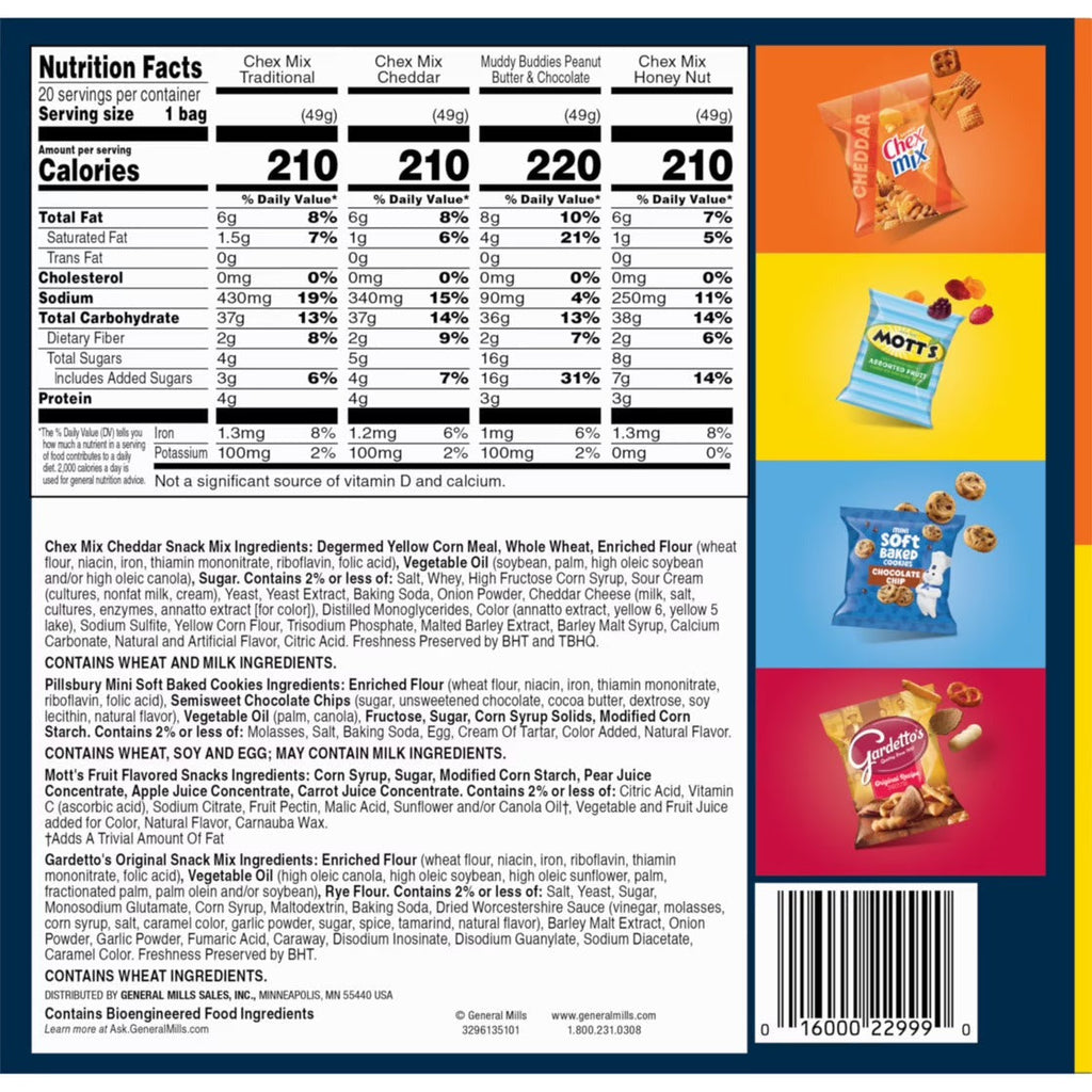 Chex Mix, Mott's, Gardetto's, Pillsbury Cookies, Snack Time Faves Variety Pack (20 CT)