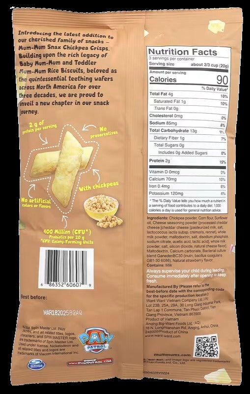 White Cheddar Snax Chickpea Crisps