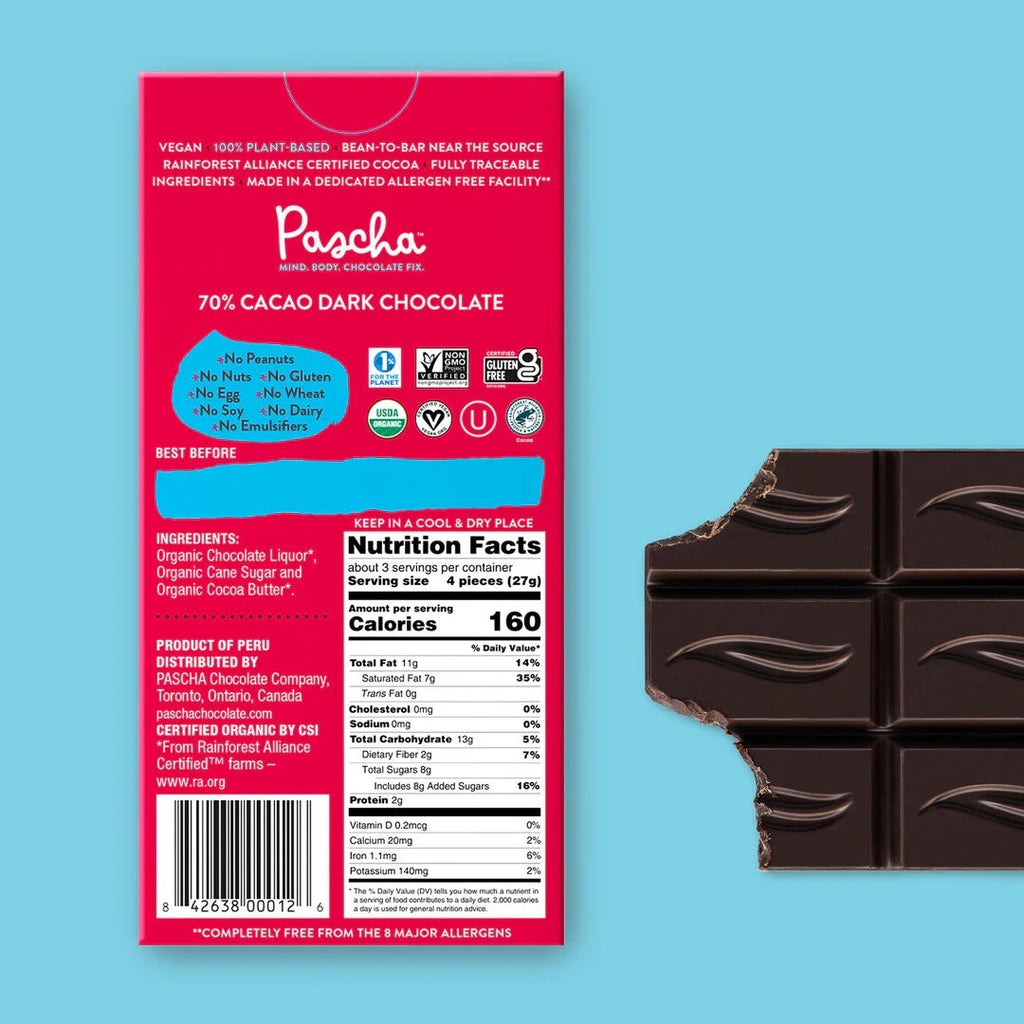 Organic Dark Chocolate Bar 70% Cacao