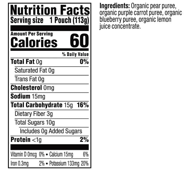 Organic Pear Purple Carrot & Blueberry Stage 2 Baby Food (12 Pack)