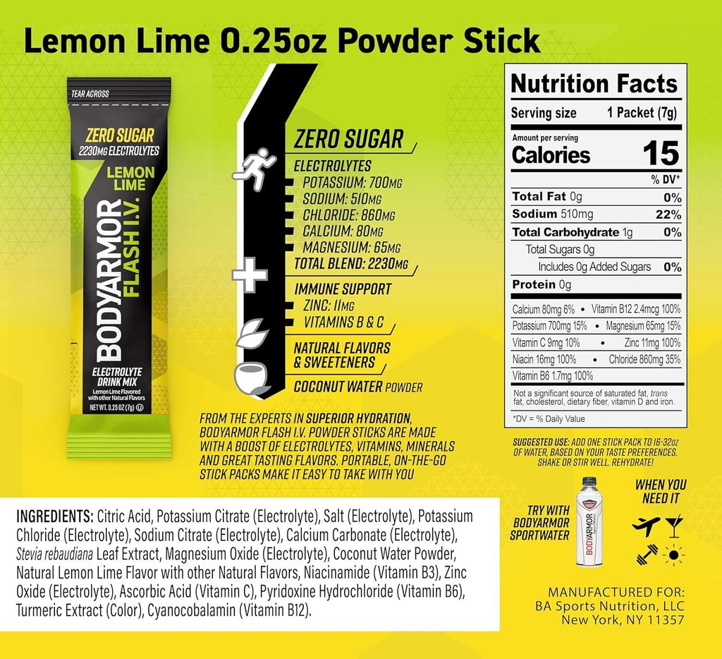 Flash IV Lemon Lime Electrolyte Drink Mix Packets (6 CT)