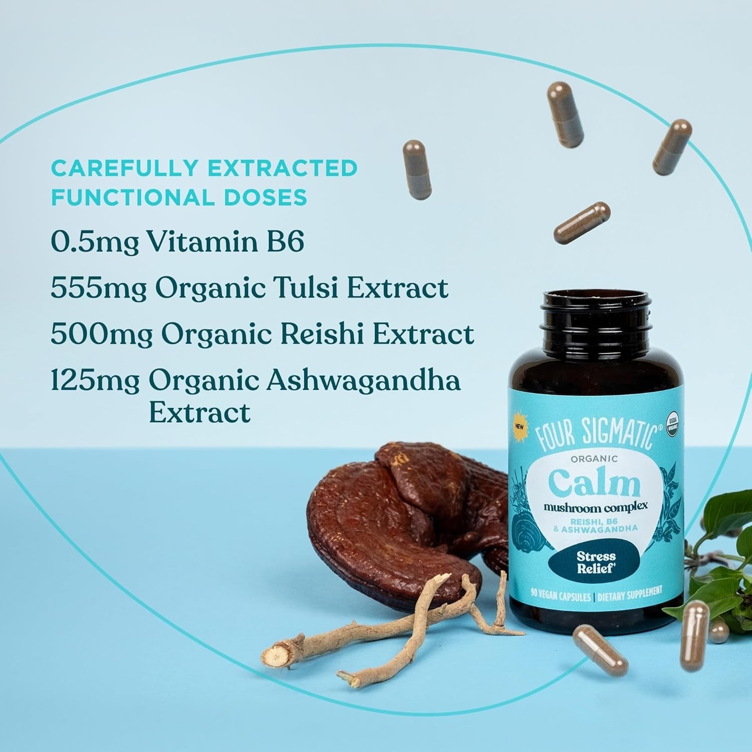 Organic Calm Mushroom Complex Vitamin Capsules (90 CT)