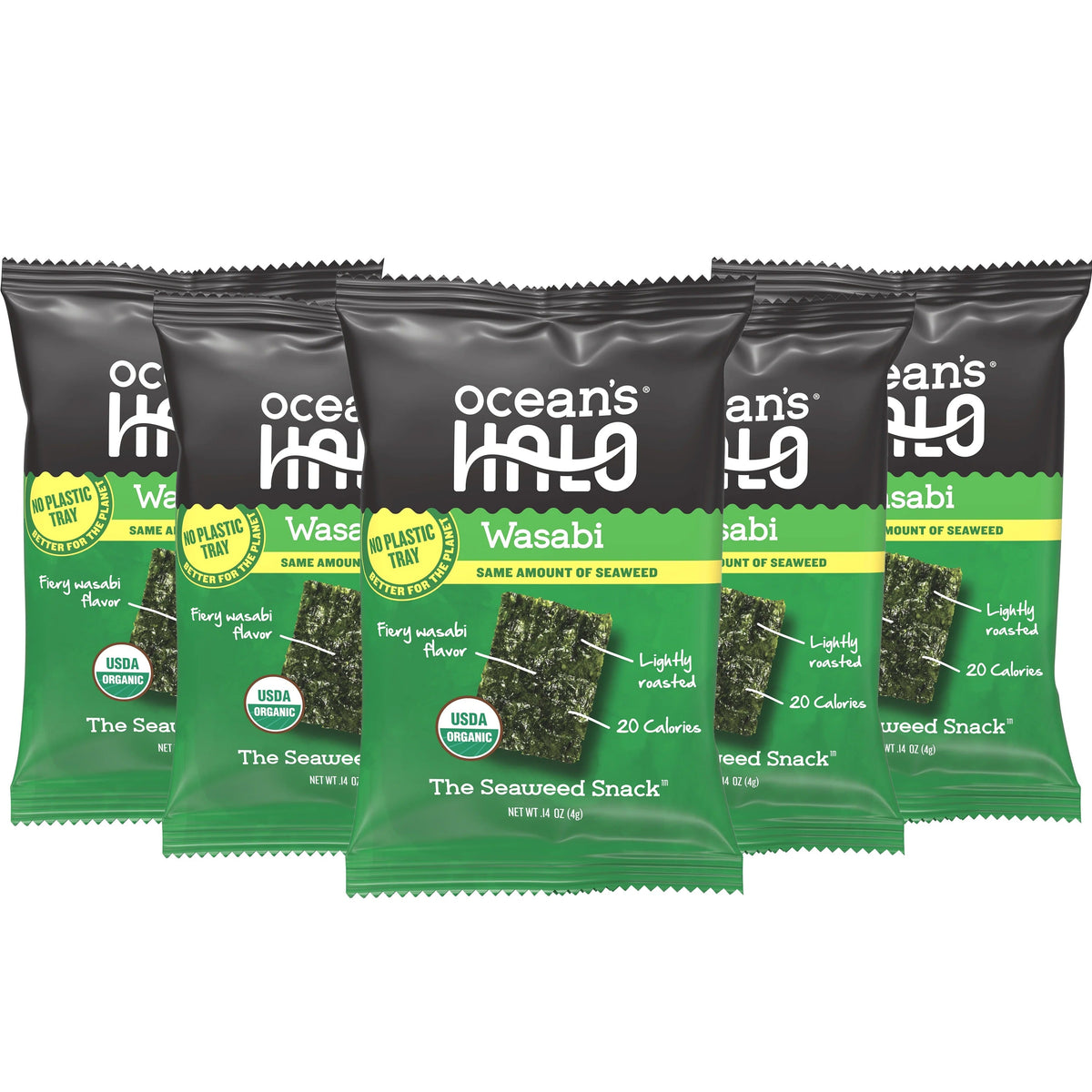 Organic Wasabi Trayless Seaweed Snacks (5 Pack)
