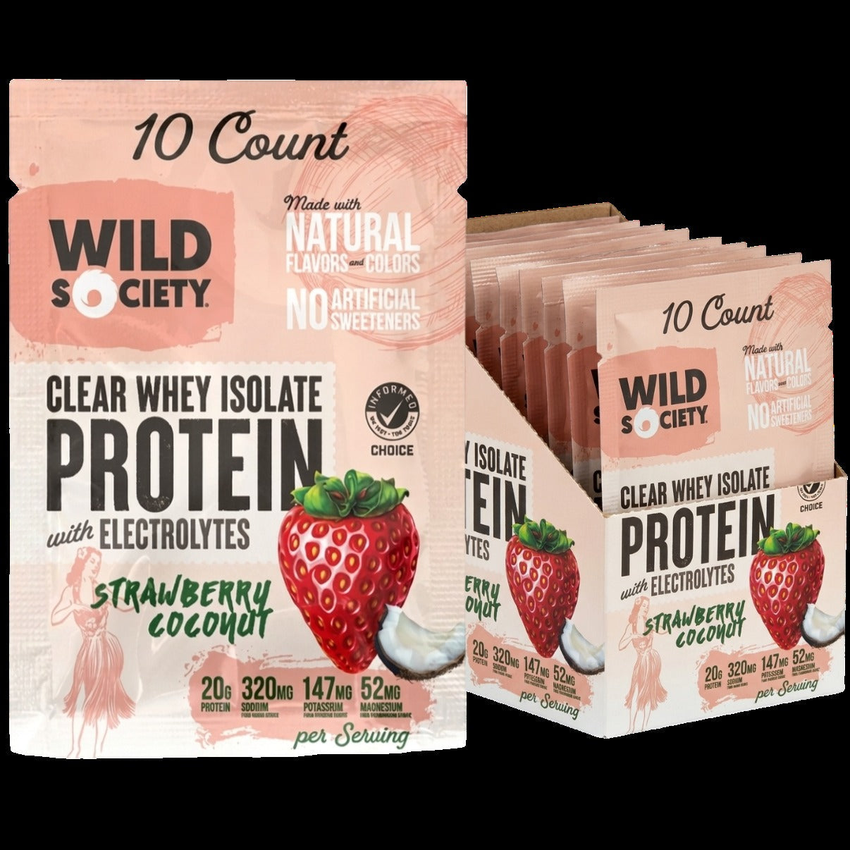 Clear Whey Isolate Protein with Electrolytes - Strawberry Coconut (10 CT)