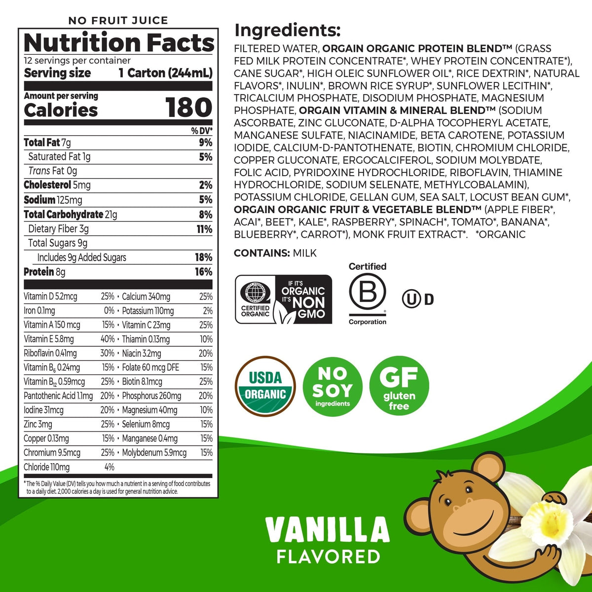 Organic Kids Nutritional Protein Shake - Vanilla (12 Pack)