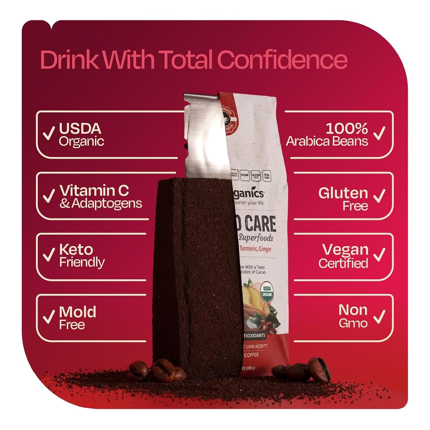 Organic Cardio Care Medium Roast Ground Coffee With Superfoods