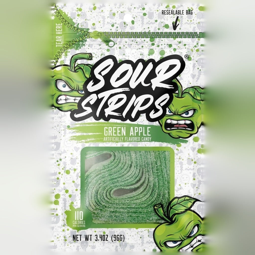 Sour Strips Green Apple Candy Reseal Peg Bag