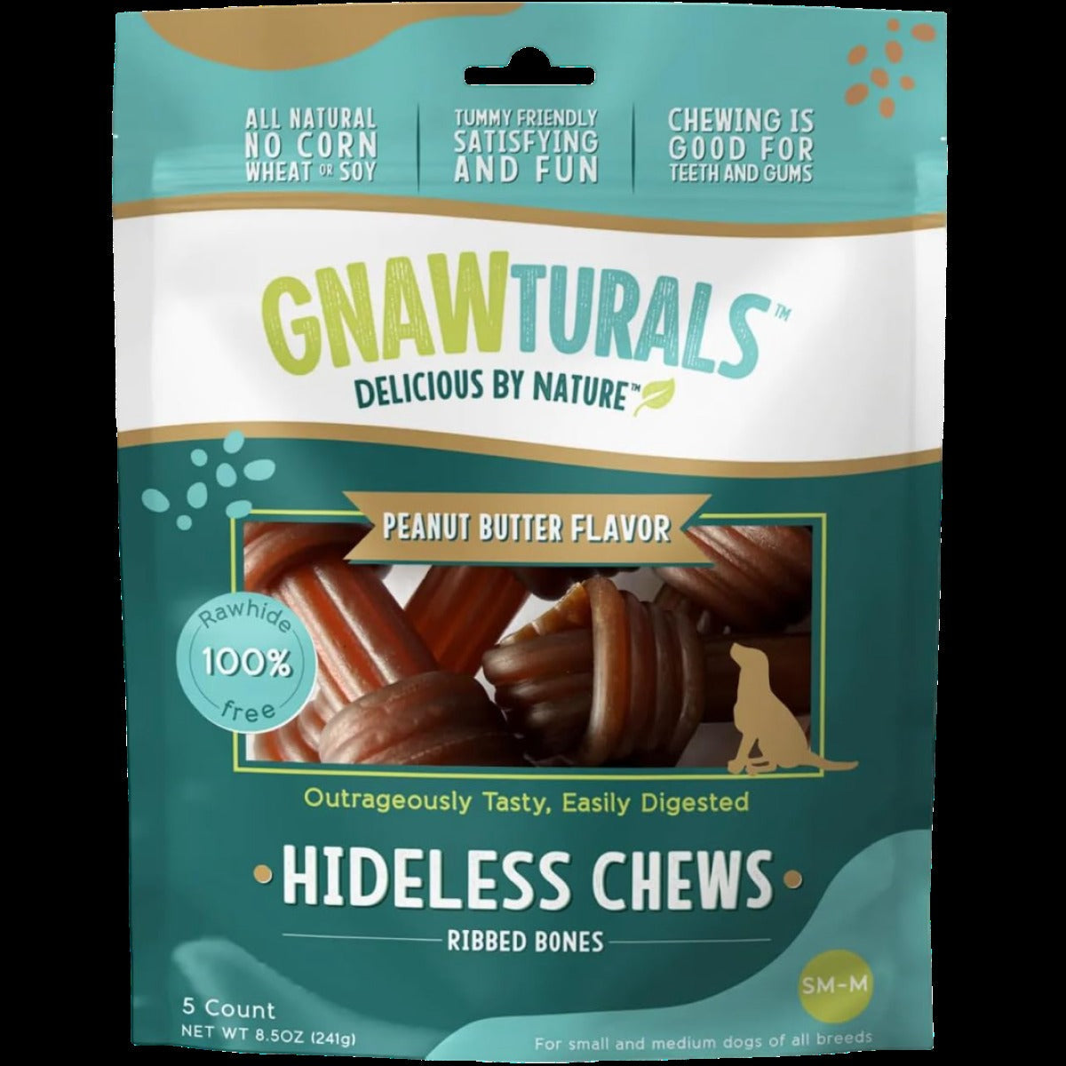 Hideless Chews Ribbed Bone Peanut Butter Flavor Dog Treats