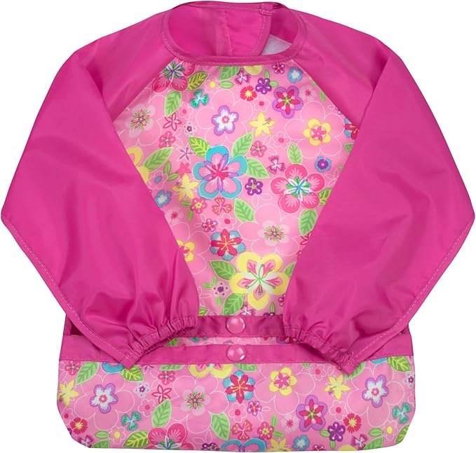 Snap & Go Easy Wear Long Sleeve Bib - Aqua Swan & Pink Flower Field (2 CT)