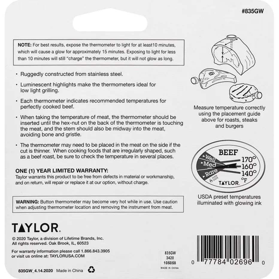 Grillworks Beef Grilling Button Thermometer Set (2 CT)