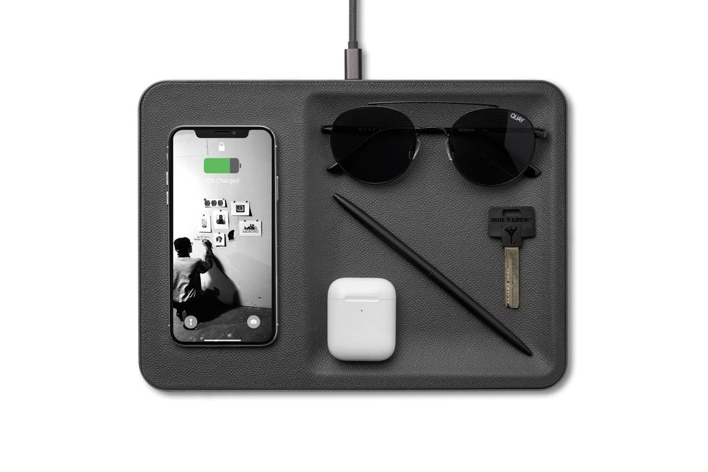 CATCH 3 Single-Device Charging Tray Leather - Black