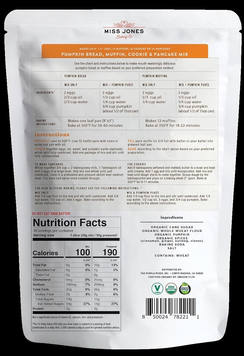 Organic Pumpkin Bread, Muffin, Cookie & Pancake Mix