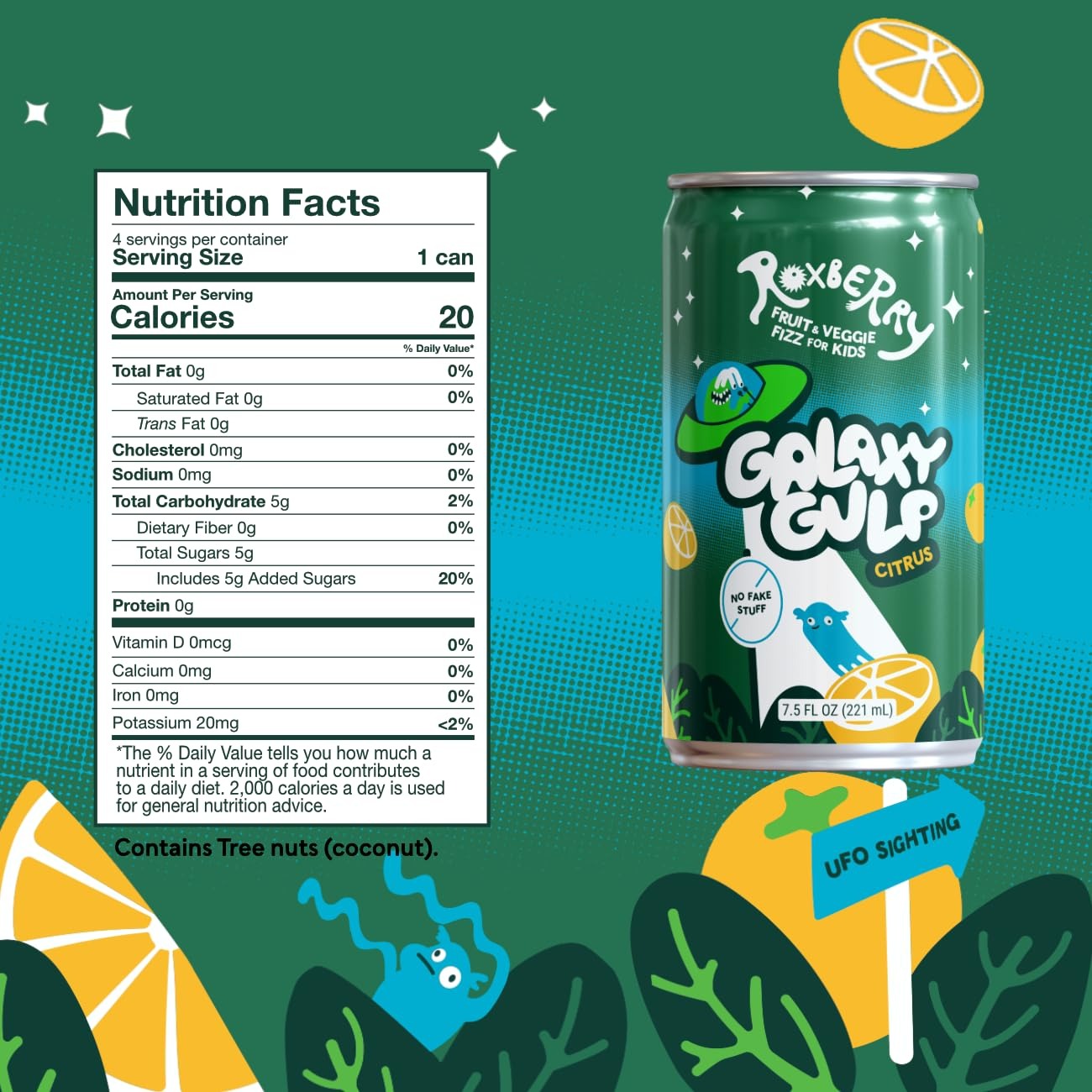 Fruit & Veggie Fizz for Kids - Galaxy Gulp Orange Citrus (4 Pack)