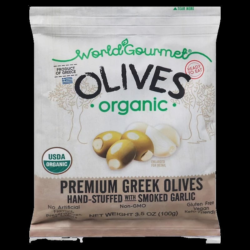 Organic Green Olives stuffed with Smoked Garlic