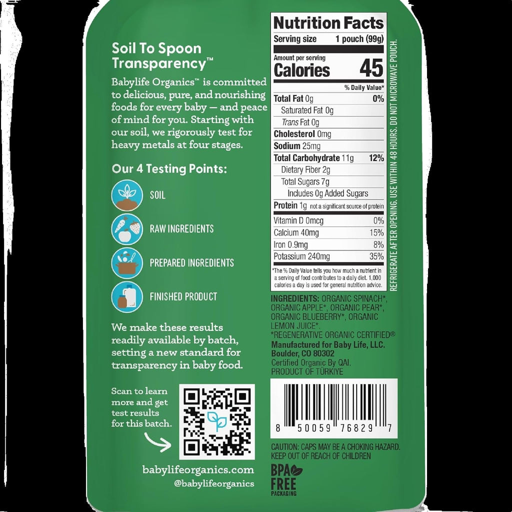 Spinach, Apple, Pear, Blueberry Baby Food Pouches (6 CT)