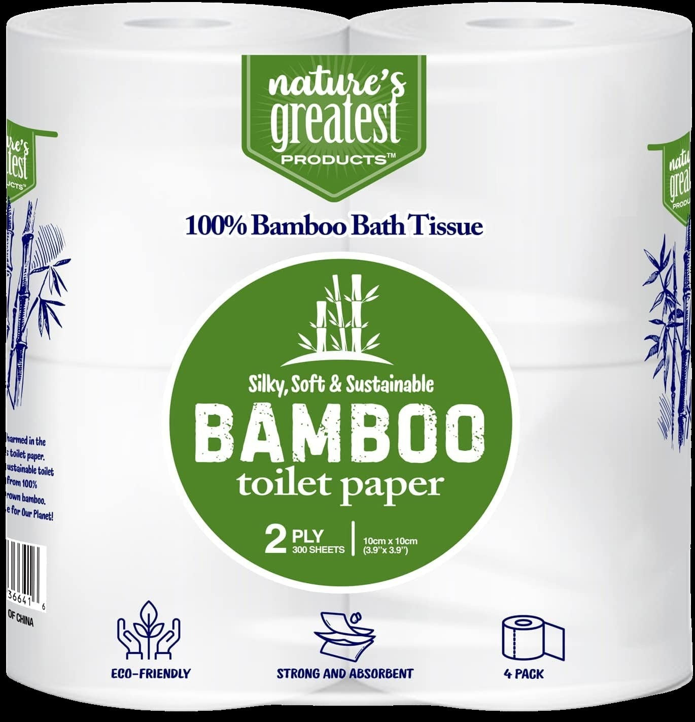 100% Bamboo & Sugarcane Bath Tissue 300 Sheets 2 Ply (4 CT)