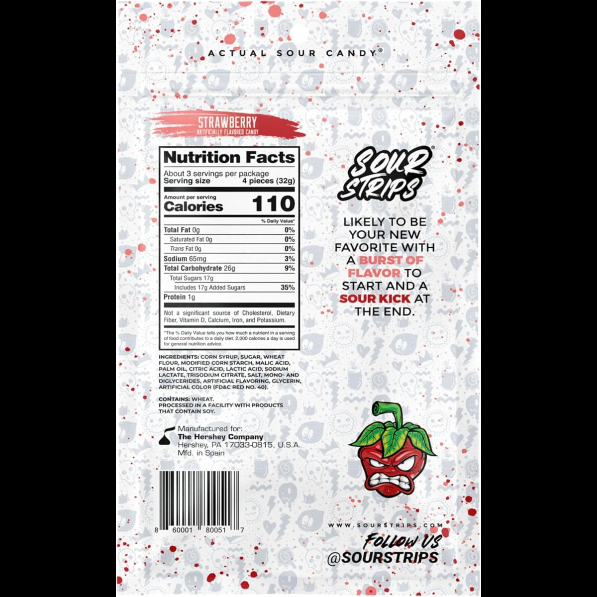 Sour Strips Strawberry Candy Reseal Peg Bag