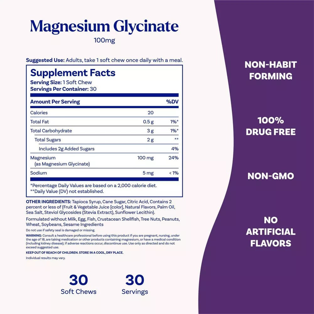 High Absorption Magnesium Glycinate Soft Chews - Cherry Lemon (30 Chews)