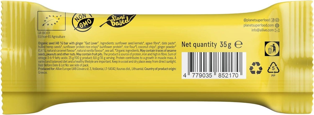 Gut Lover Organic Seed Bar with Ginger (24 CT)