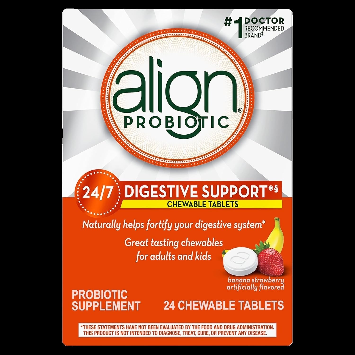 Probiotic Digestive Support Chewable Tablets - Banana/Strawberry (24 CT)