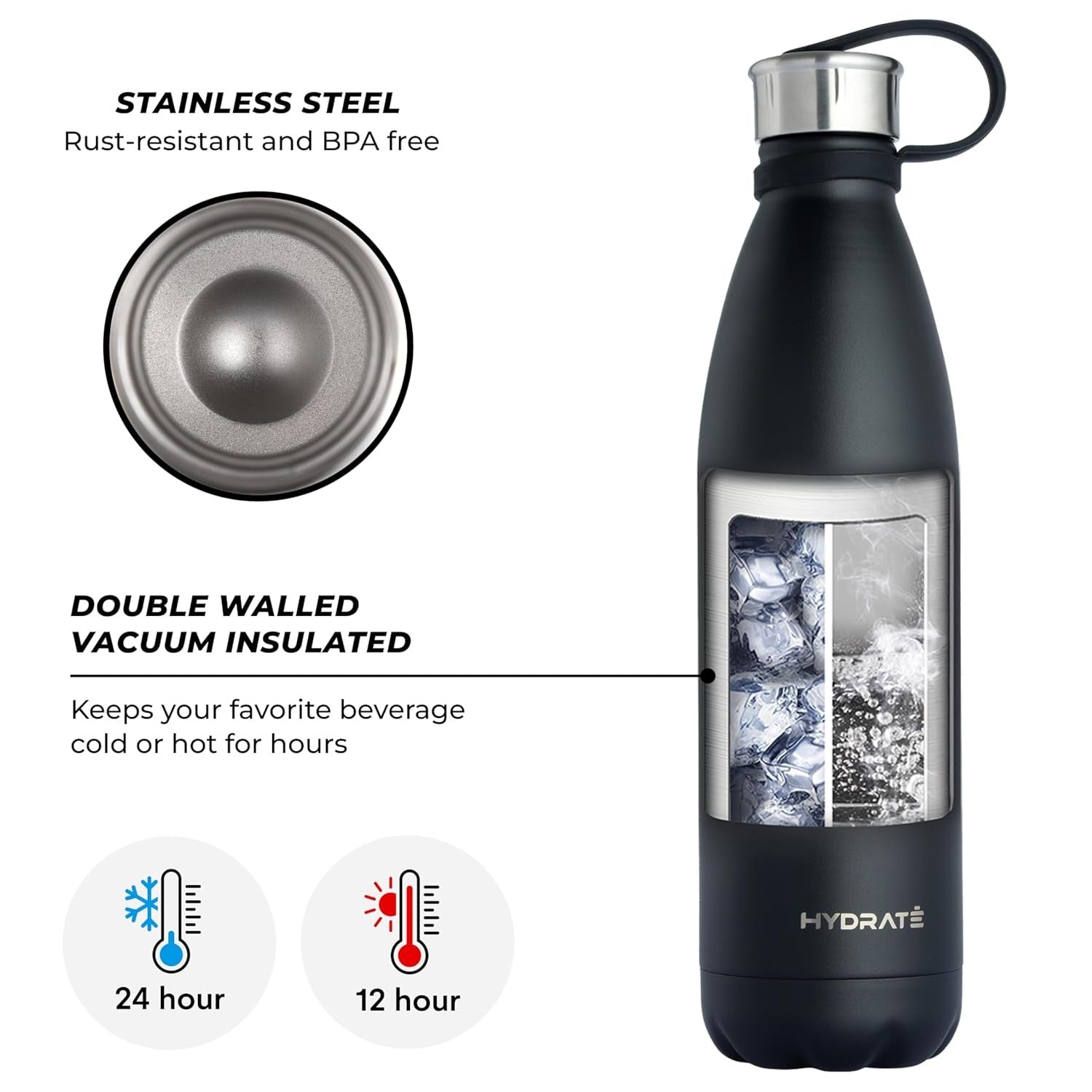 Super Insulated Stainless Steel Water Bottle - Carbon Black - 17 oz