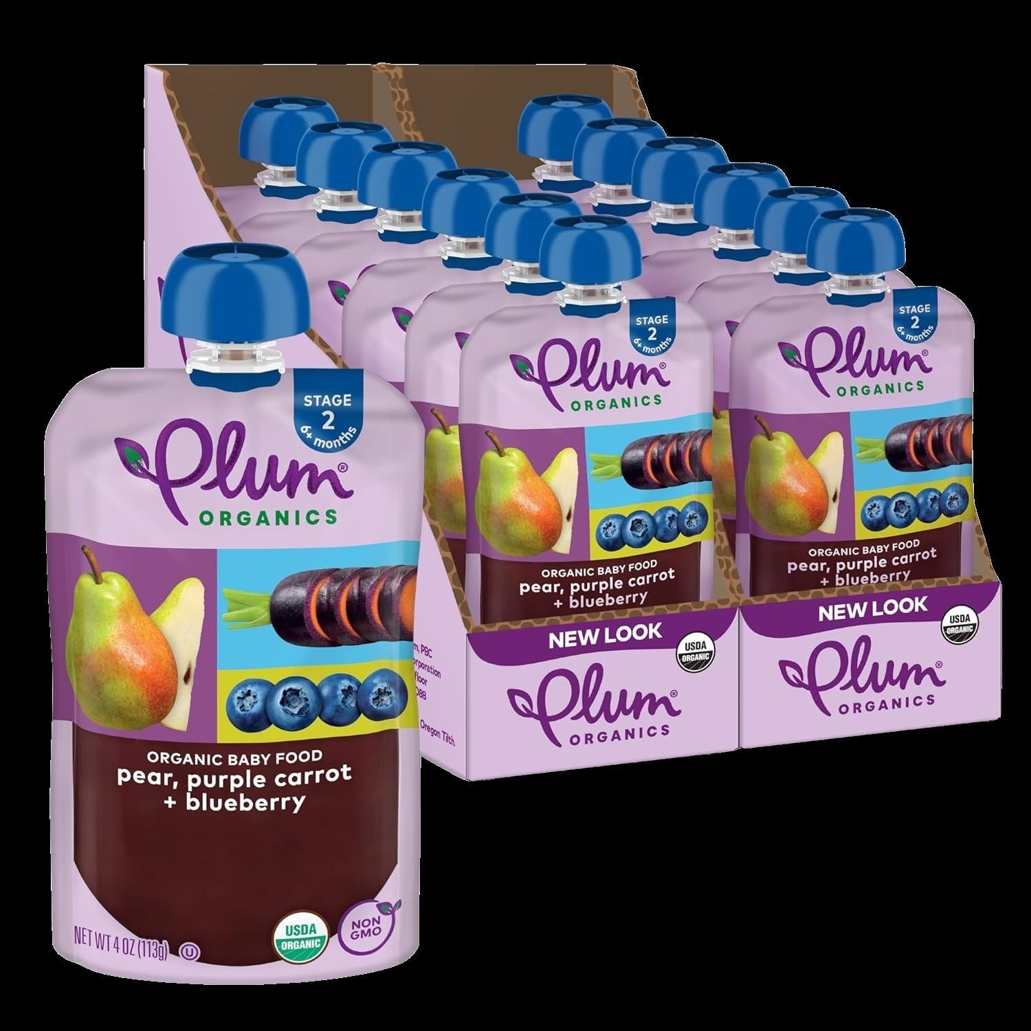 Organic Pear Purple Carrot & Blueberry Stage 2 Baby Food (12 Pack)
