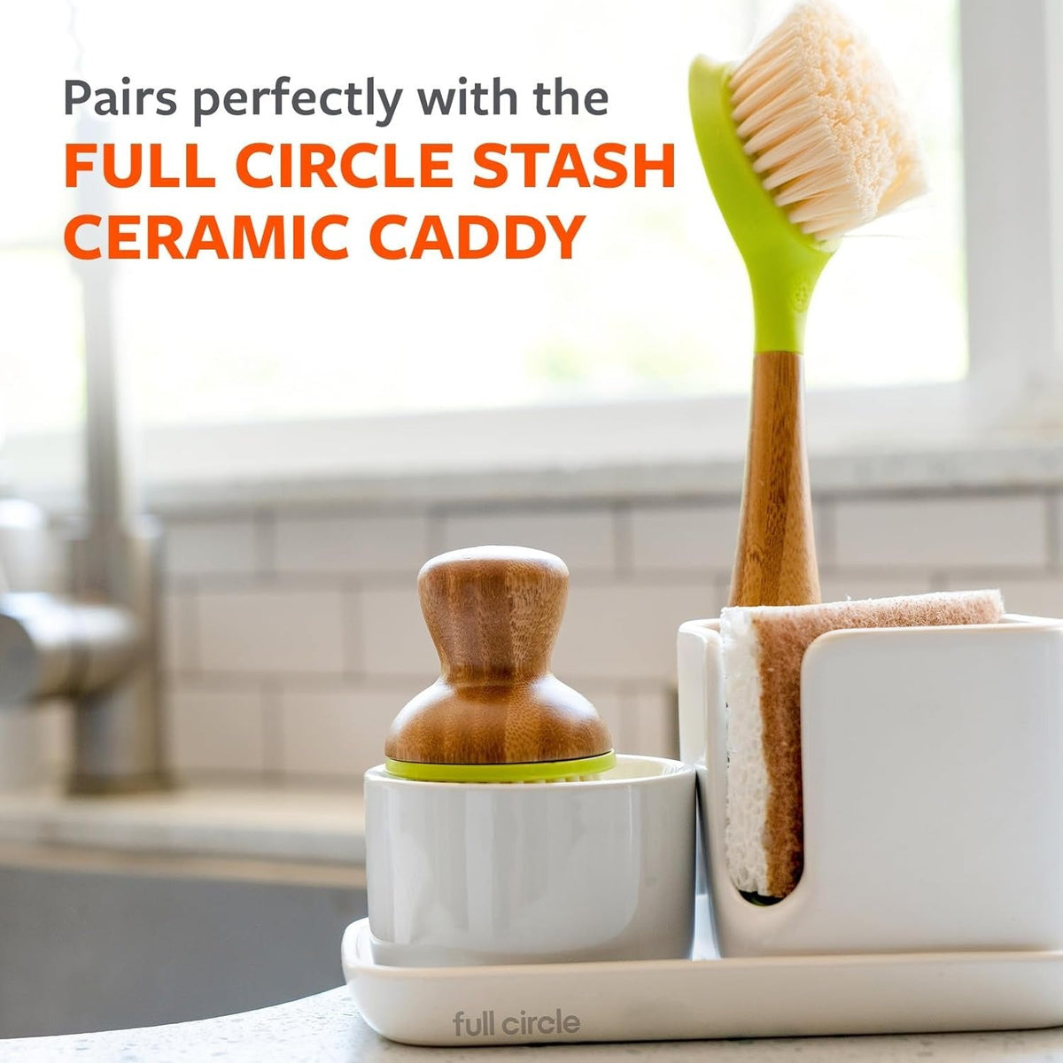 Soap Dispenser & Dish Brush Set - White