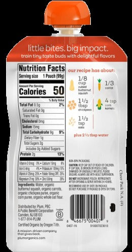 Butternut Squash Carrot Chickpea & Corn Baby Food Pouch