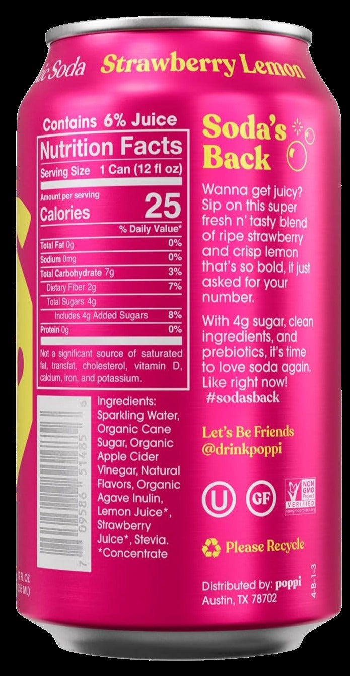 Strawberry Lemon Prebiotic Soda (12 Pack)