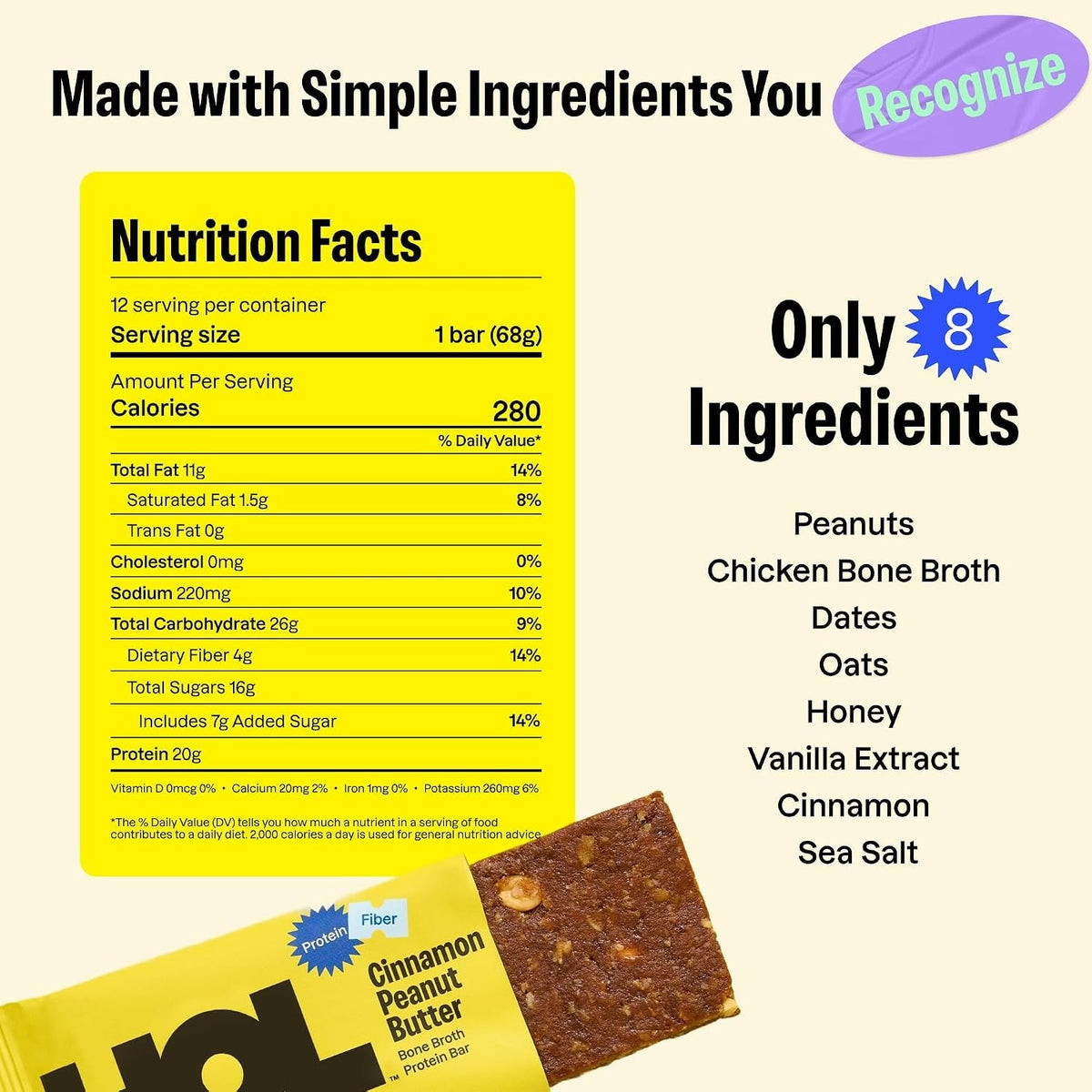 Bone Broth Protein Bar Cinnamon Peanut Butter (12 Pack)