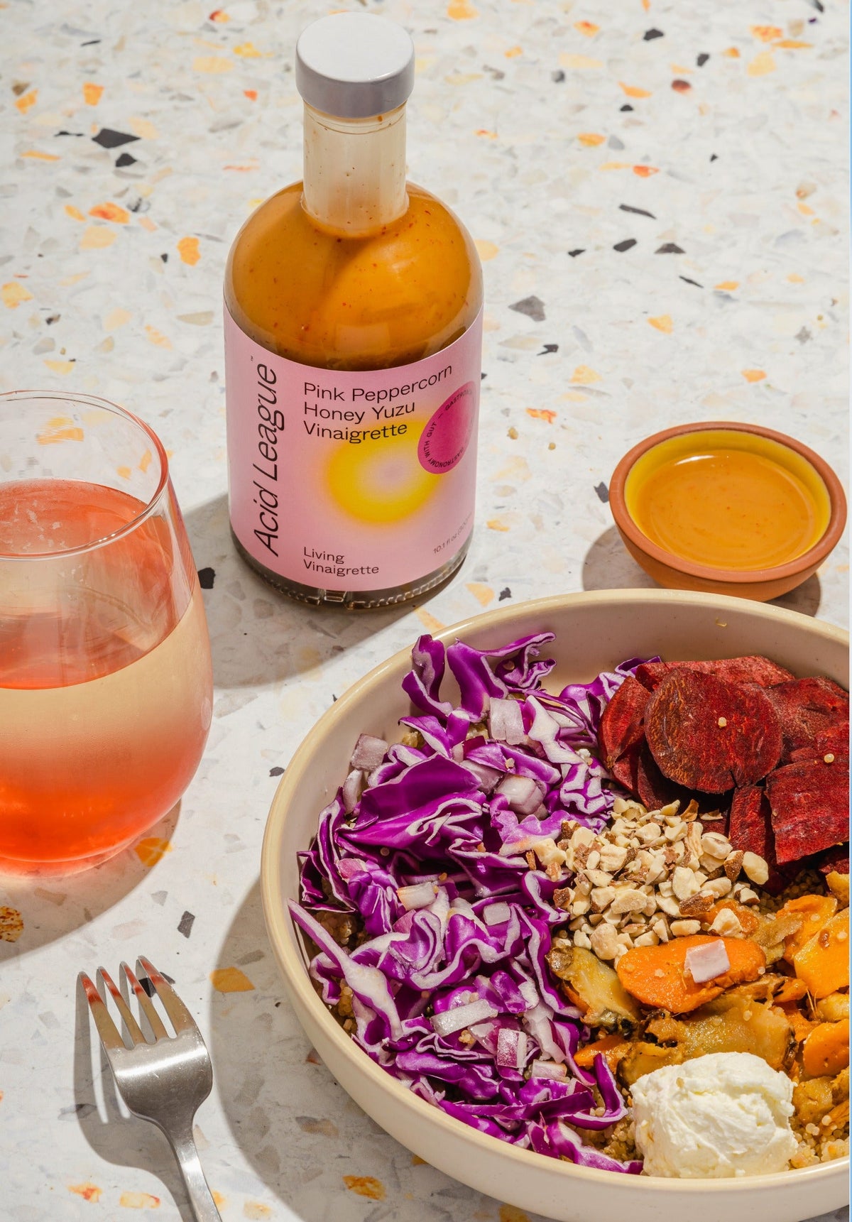 Pink Peppercorn Honey Yuzu Vinaigrette