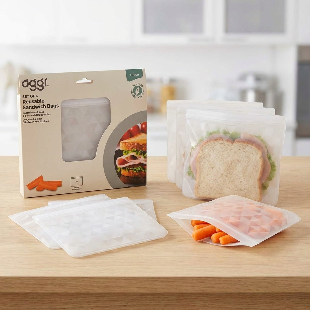 Reusable Sandwich Bags - Tonal Frost Geometric Design (6 CT)