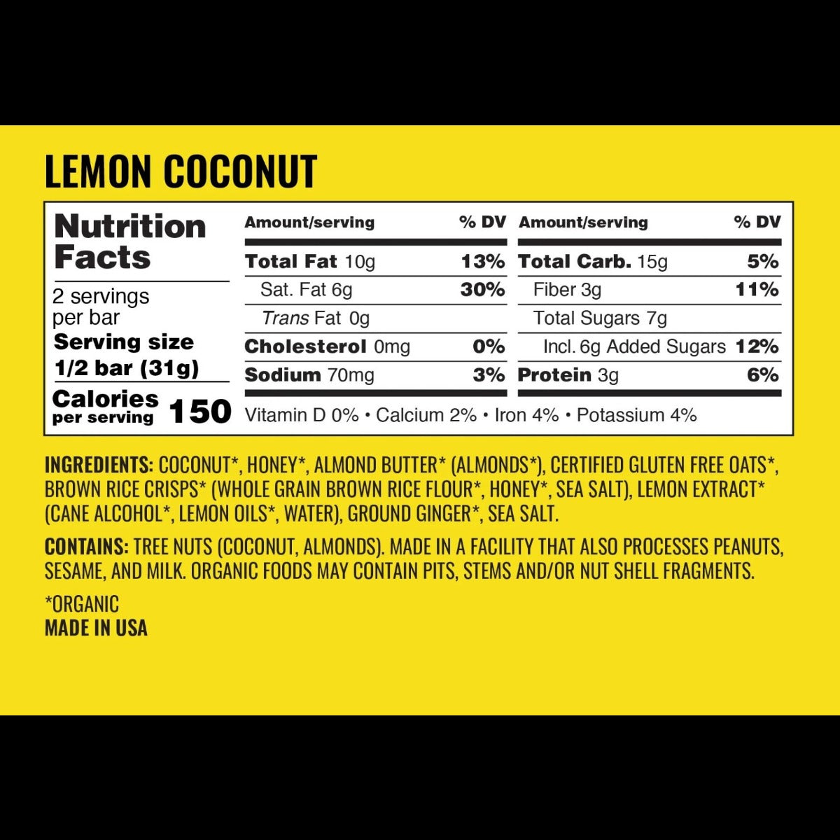 Organic Granola Bars - Lemon Coconut (12 CT)