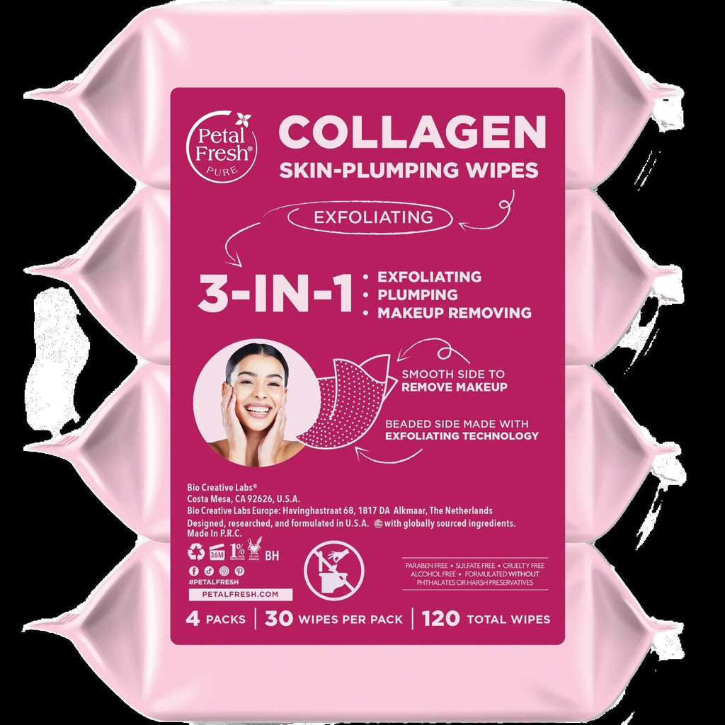 3-In-1 Skin Plumping Collagen Exfoliating Wipes (4 Pack)