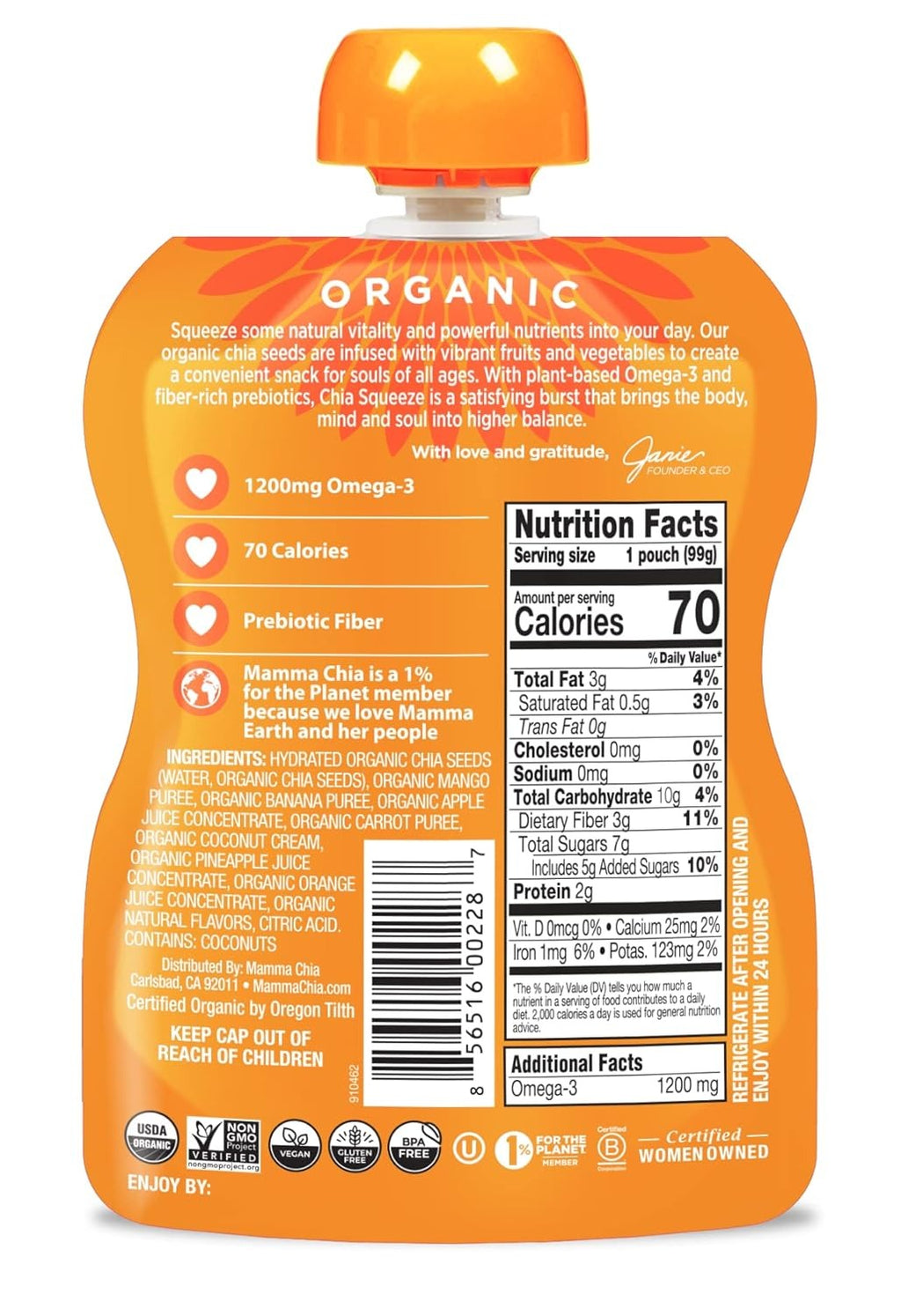 Chia Squeeze Vitality Snack - Mango Coconut (8 Pack)