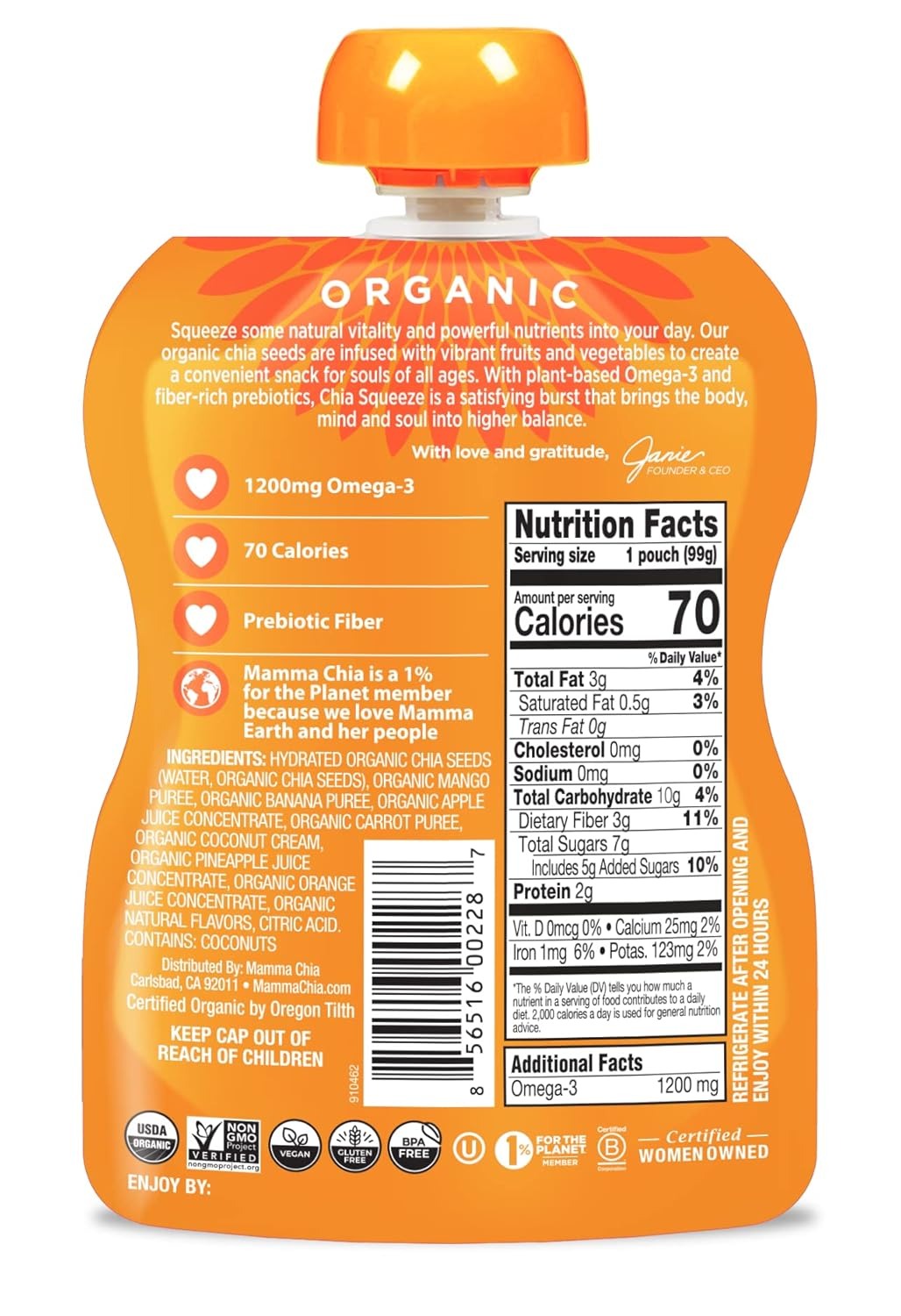 Chia Squeeze Vitality Snack - Mango Coconut (8 Pack)