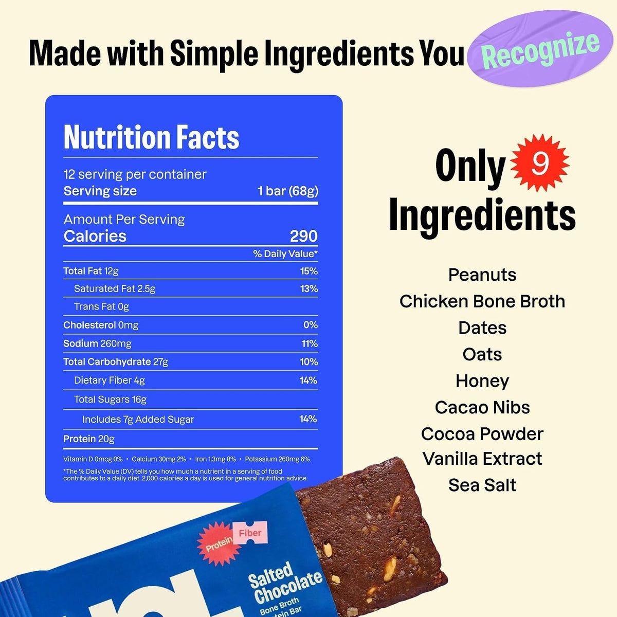Bone Broth Protein Bar Salted Chocolate (12 Pack)