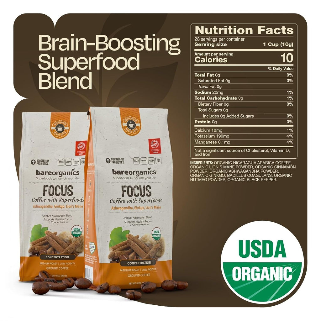 Organic Focus Medium Roast Ground Coffee With Superfoods