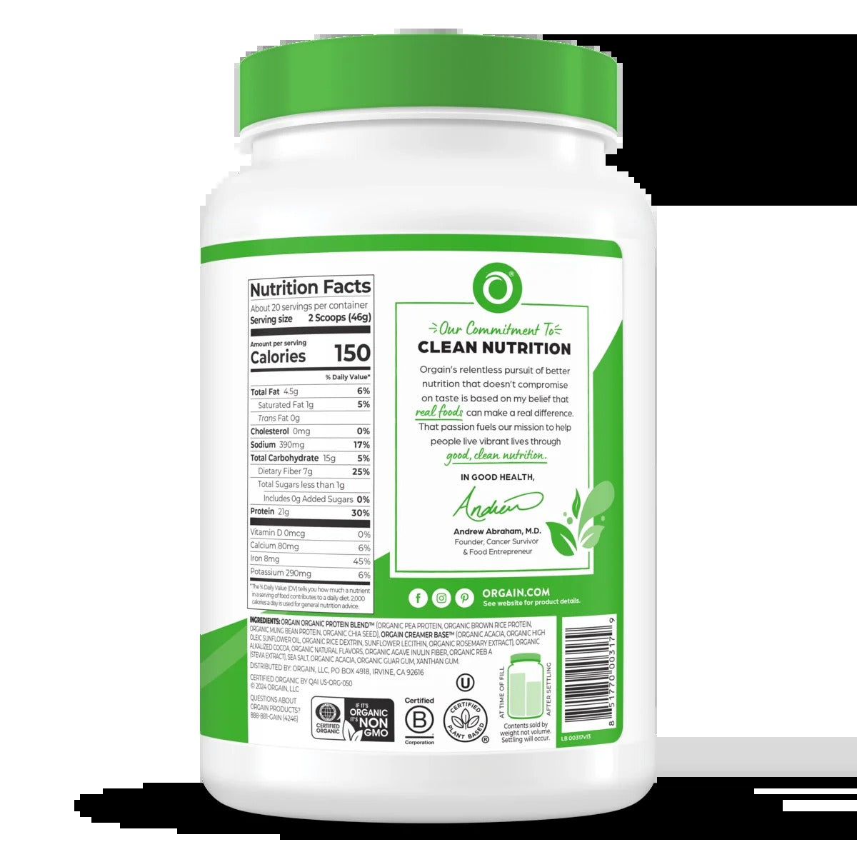 Organic Protein Plant-Based Powder - Creamy Chocolate Fudge
