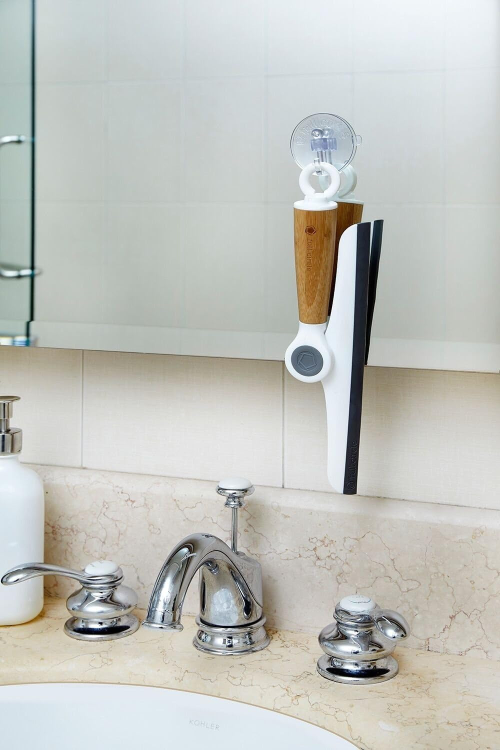 Wipe Out Pivoting Shower Squeegee with Hanging Hook - White