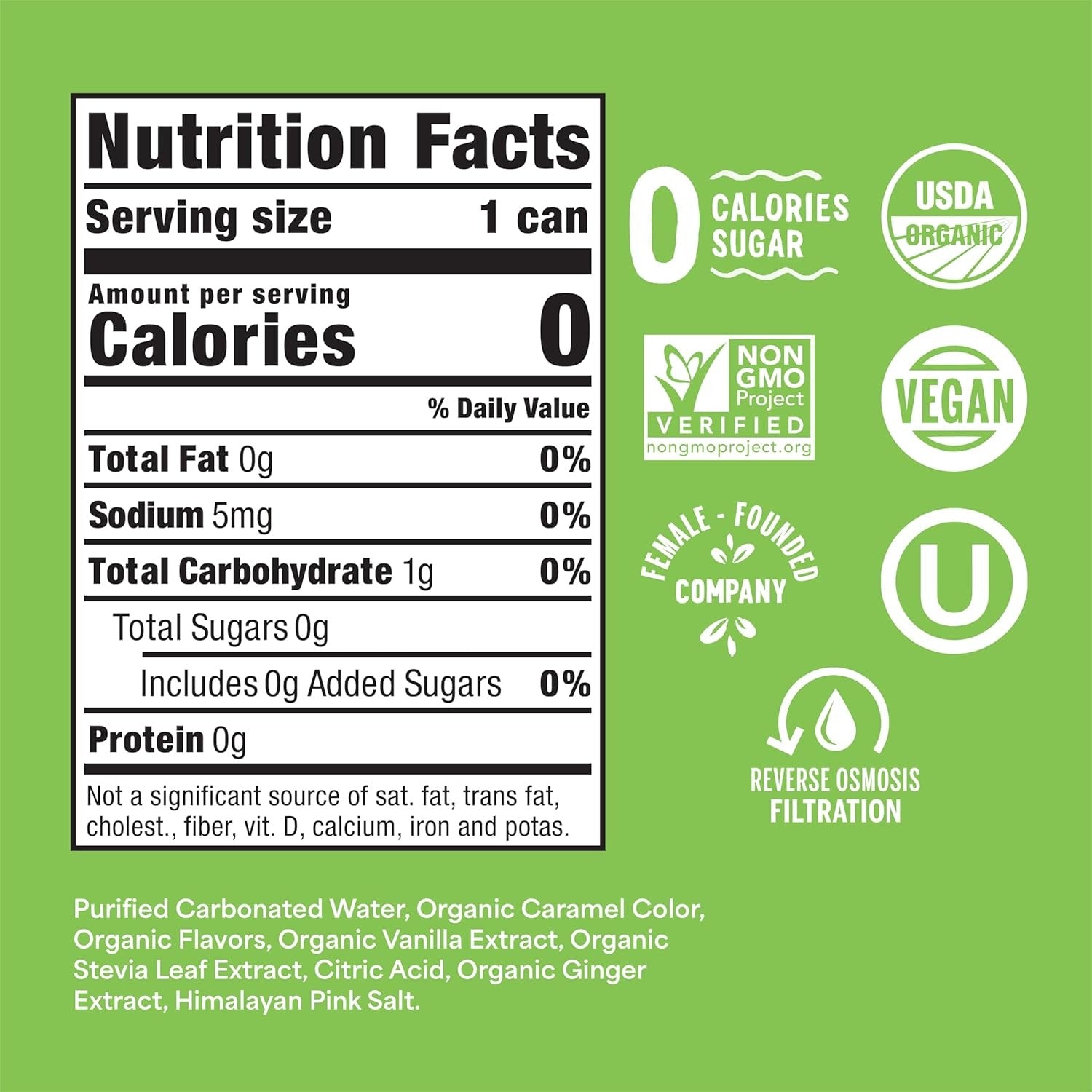 Organic Ginger Ale Zero Sugar Soda (12 Pack)