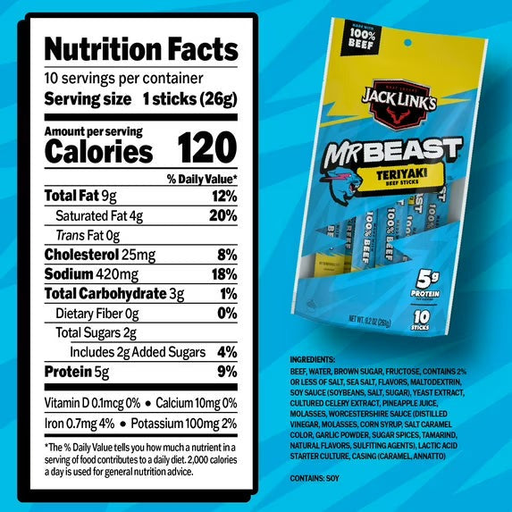 Mr Beast Teriyaki Flavor Beef Sticks